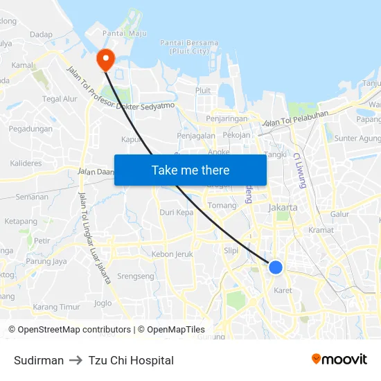Sudirman to Tzu Chi Hospital map