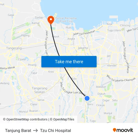 Tanjung Barat to Tzu Chi Hospital map