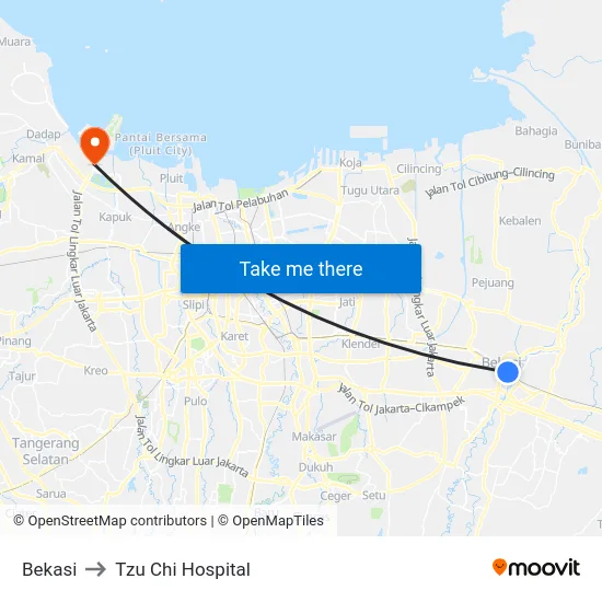 Bekasi to Tzu Chi Hospital map