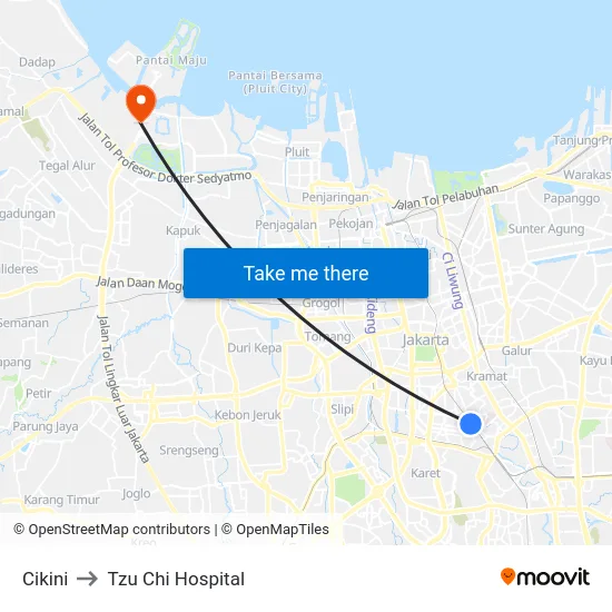 Cikini to Tzu Chi Hospital map