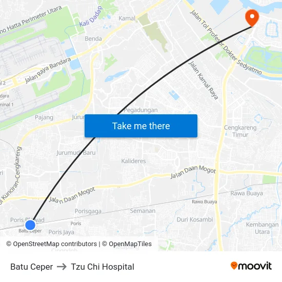 Batu Ceper to Tzu Chi Hospital map