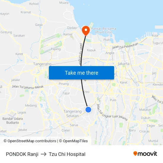 PONDOK Ranji to Tzu Chi Hospital map