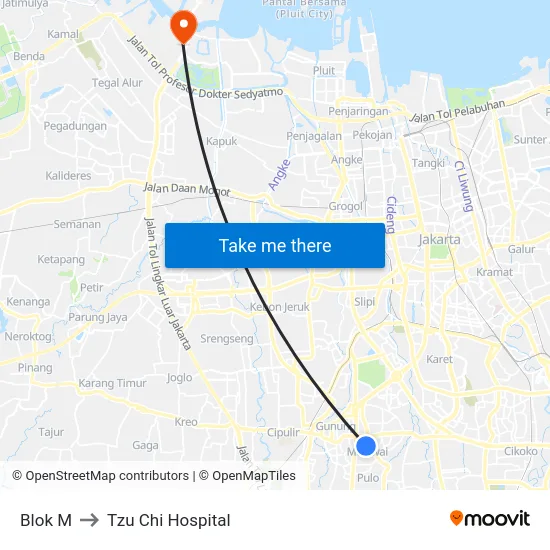 Blok M to Tzu Chi Hospital map