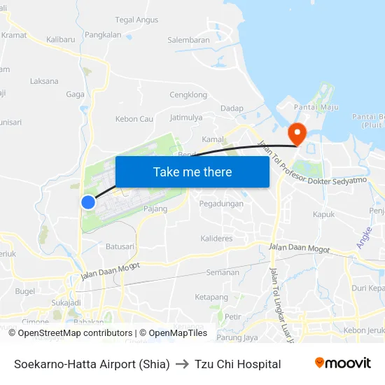 Soekarno-Hatta Airport (Shia) to Tzu Chi Hospital map