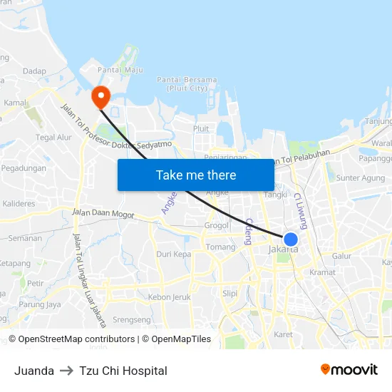 Juanda to Tzu Chi Hospital map