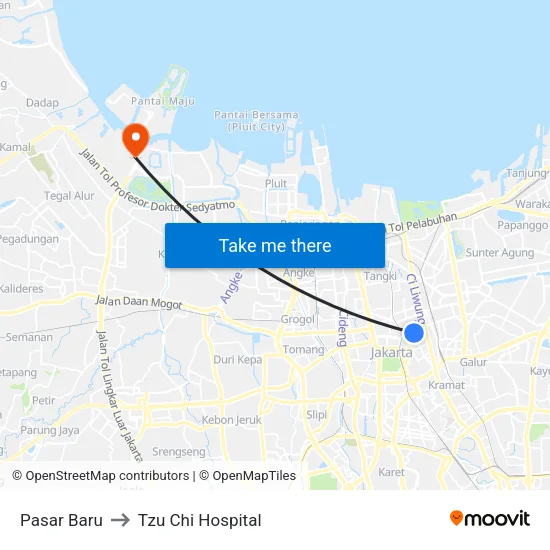 Pasar Baru to Tzu Chi Hospital map