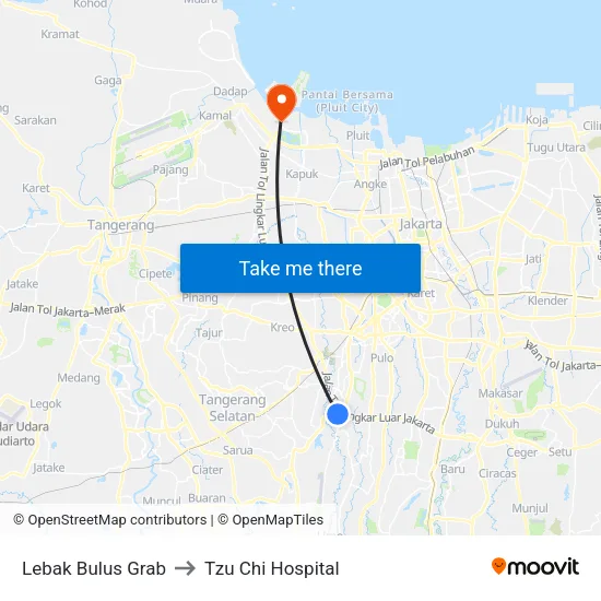 Lebak Bulus Grab to Tzu Chi Hospital map