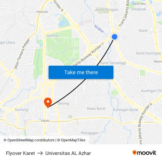 Flyover Karet to Universitas AL Azhar map