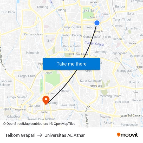 Telkom Grapari to Universitas AL Azhar map