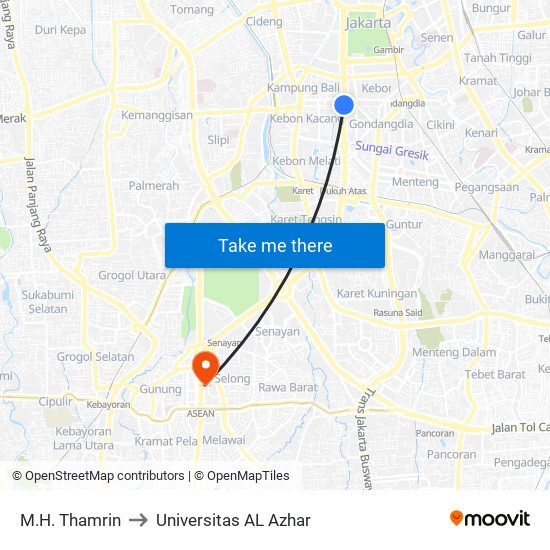 M.H. Thamrin to Universitas AL Azhar map