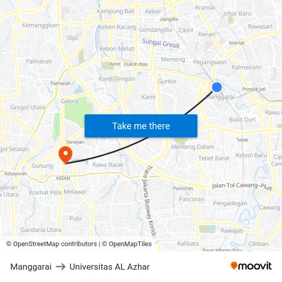 Manggarai to Universitas AL Azhar map