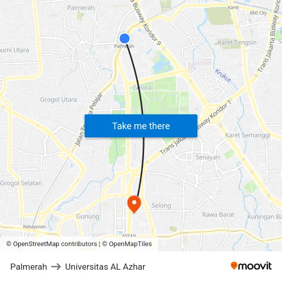 Palmerah to Universitas AL Azhar map