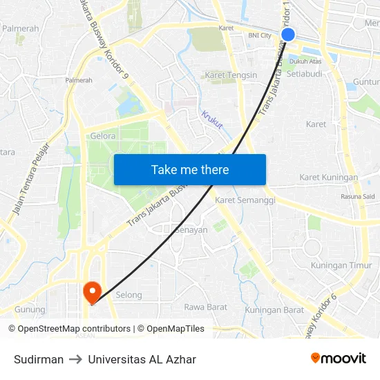 Sudirman to Universitas AL Azhar map