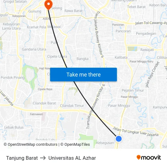 Tanjung Barat to Universitas AL Azhar map