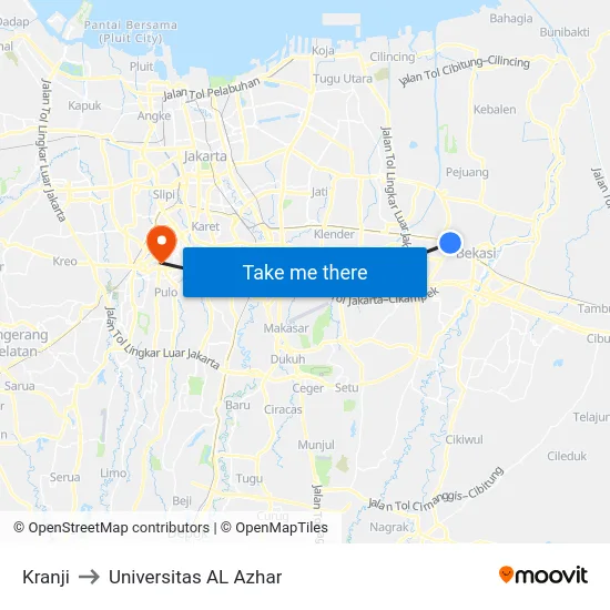 Kranji to Universitas AL Azhar map