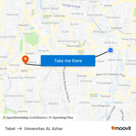 Tebet to Universitas AL Azhar map
