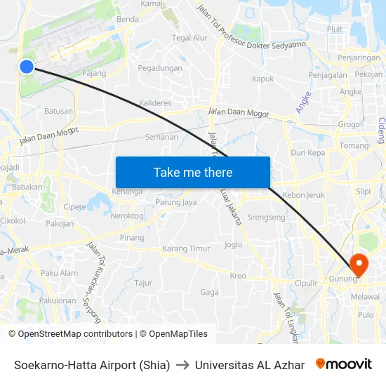 Soekarno-Hatta Airport (Shia) to Universitas AL Azhar map