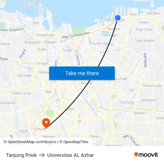 Tanjung Priok to Universitas AL Azhar map