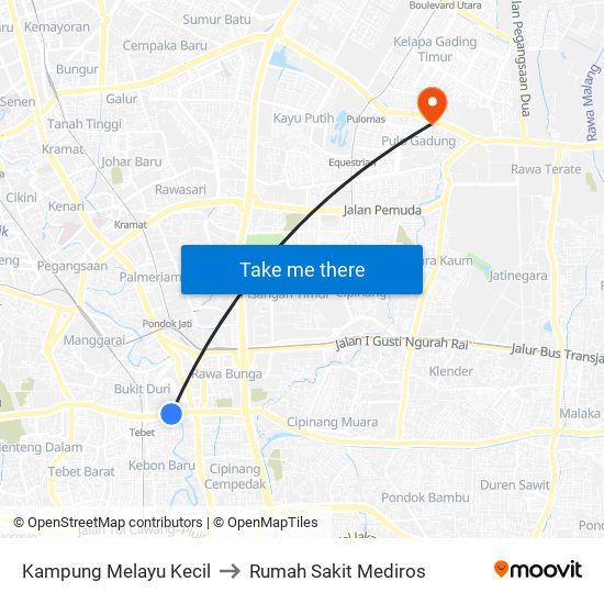 Kampung Melayu Kecil to Rumah Sakit Mediros map