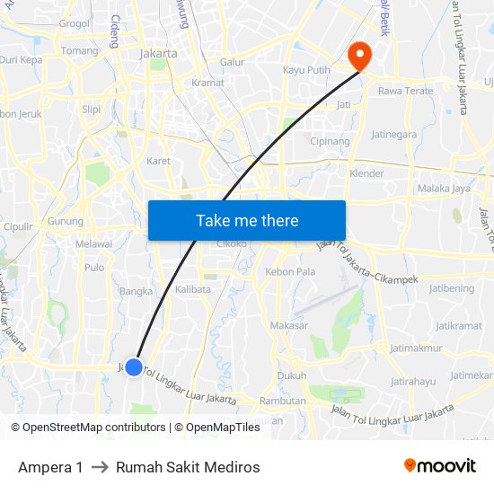 Ampera 1 to Rumah Sakit Mediros map