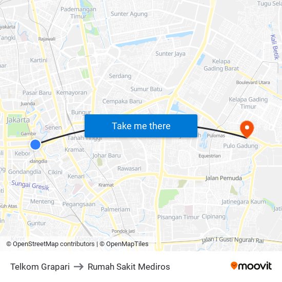 Telkom Grapari to Rumah Sakit Mediros map