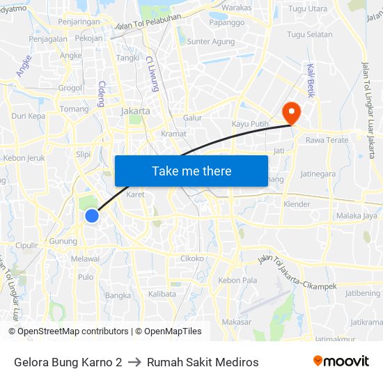 Gelora Bung Karno 2 to Rumah Sakit Mediros map