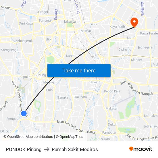 PONDOK Pinang to Rumah Sakit Mediros map