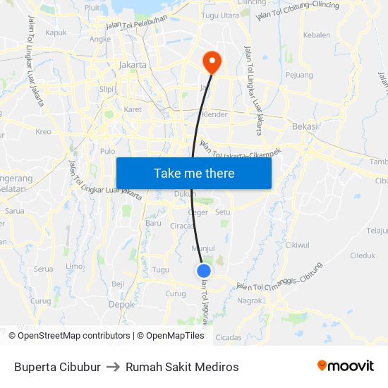 Buperta Cibubur to Rumah Sakit Mediros map