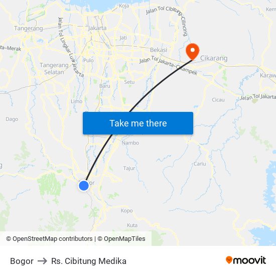 Bogor to Rs. Cibitung Medika map