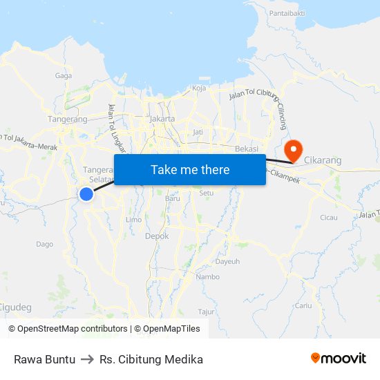 Rawa Buntu to Rs. Cibitung Medika map