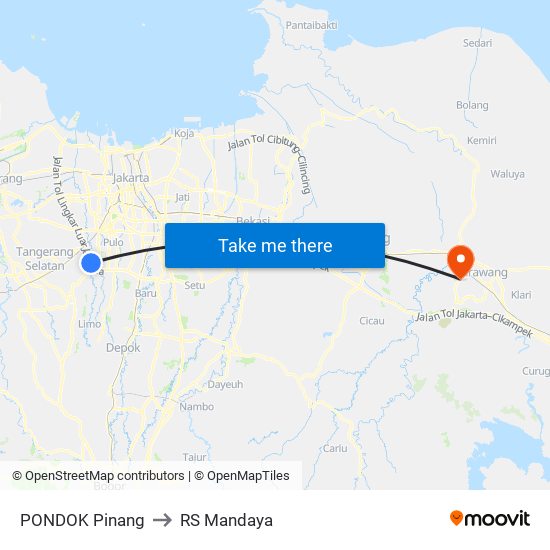 PONDOK Pinang to RS Mandaya map