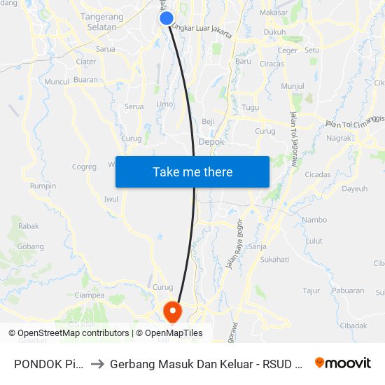 PONDOK Pinang to Gerbang Masuk Dan Keluar - RSUD Kota Bogor map