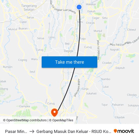 Pasar Minggu to Gerbang Masuk Dan Keluar - RSUD Kota Bogor map