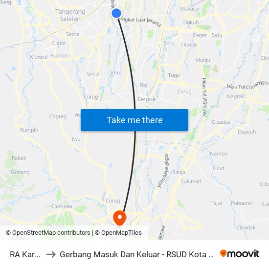 RA Kartini to Gerbang Masuk Dan Keluar - RSUD Kota Bogor map