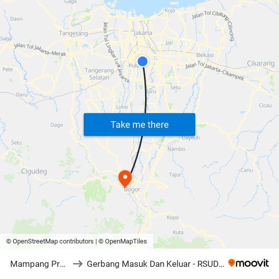 Mampang Prapatan to Gerbang Masuk Dan Keluar - RSUD Kota Bogor map