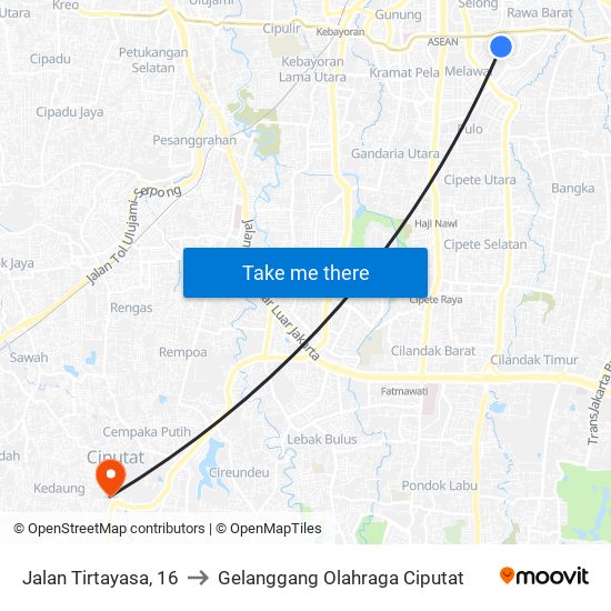 Jalan Tirtayasa, 16 to Gelanggang Olahraga Ciputat map