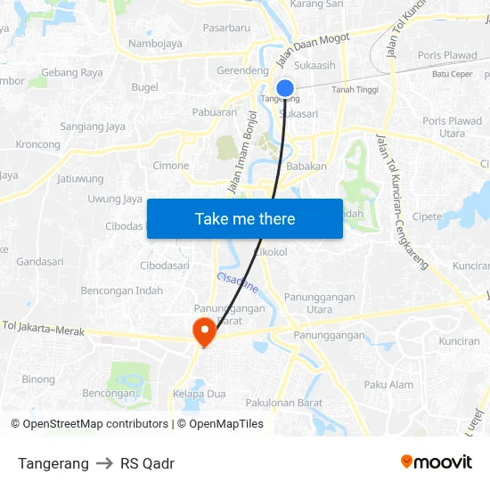 Tangerang to RS Qadr map
