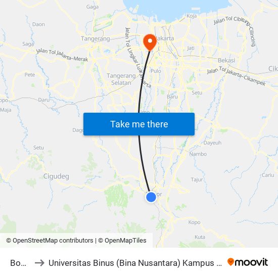 Bogor to Universitas Binus (Bina Nusantara) Kampus Syahdan map