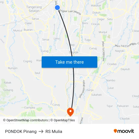PONDOK Pinang to RS Mulia map