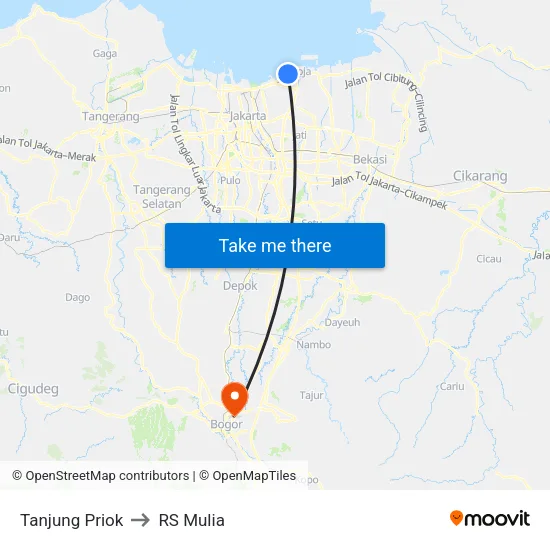 Tanjung Priok to RS Mulia map