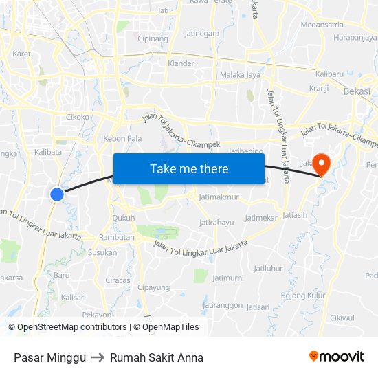 Pasar Minggu to Rumah Sakit Anna map