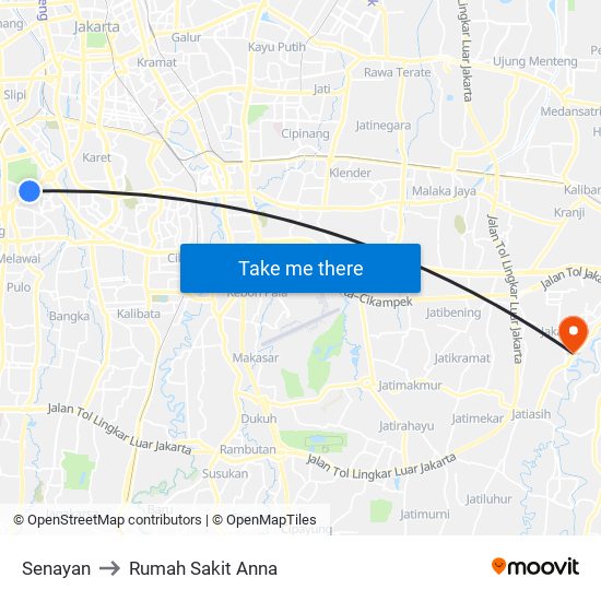 Senayan to Rumah Sakit Anna map