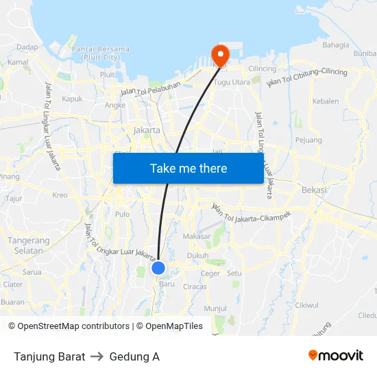 Tanjung Barat to Gedung A map