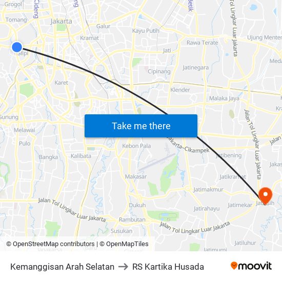 Kemanggisan Arah Selatan to RS Kartika Husada map