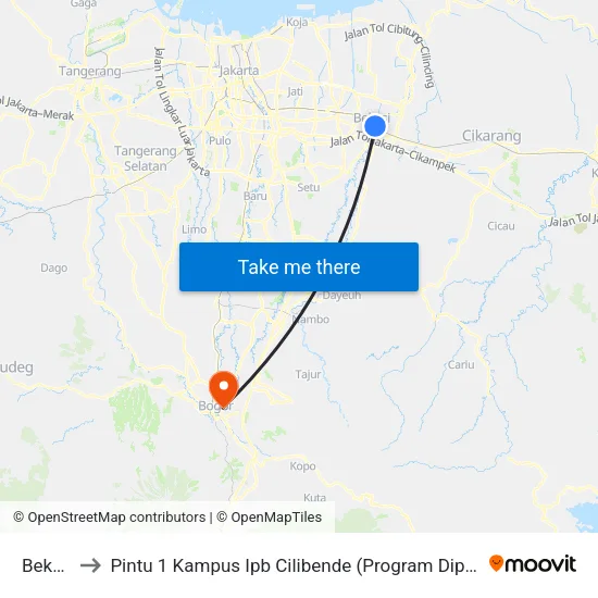 Bekasi to Pintu 1 Kampus Ipb Cilibende (Program Diploma) map