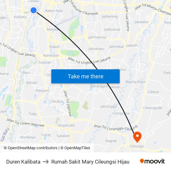 Duren Kalibata to Rumah Sakit Mary Cileungsi Hijau map