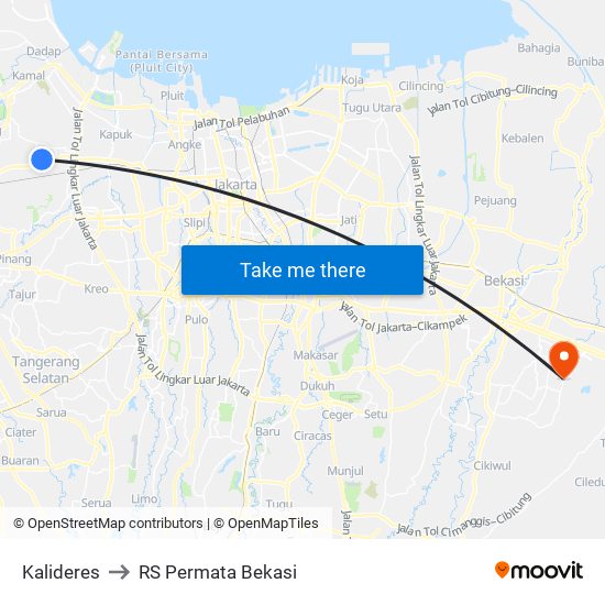 Kalideres to RS Permata Bekasi map