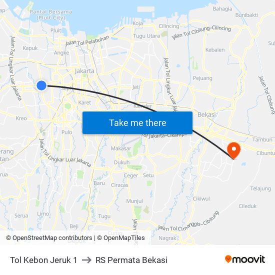 Tol Kebon Jeruk 1 to RS Permata Bekasi map