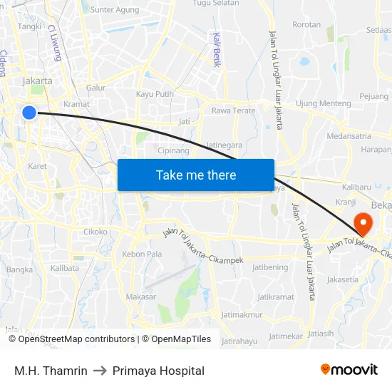 M.H. Thamrin to Primaya Hospital map