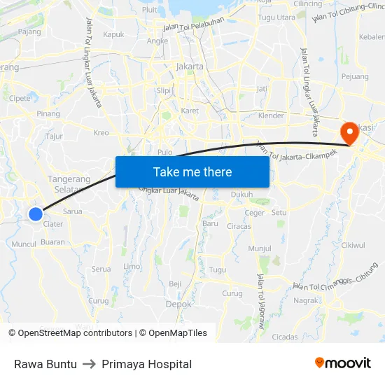 Rawa Buntu to Primaya Hospital map